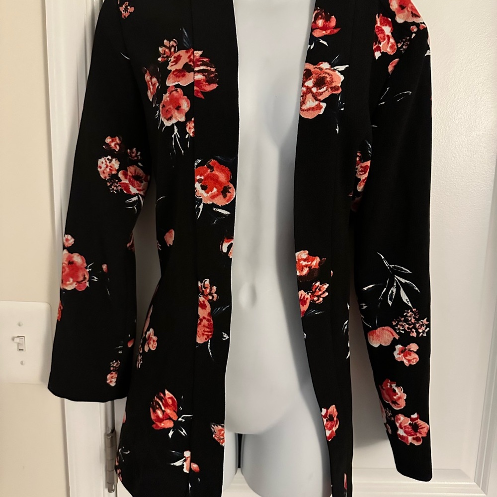 H&M Black Blazer with Red Floral Design